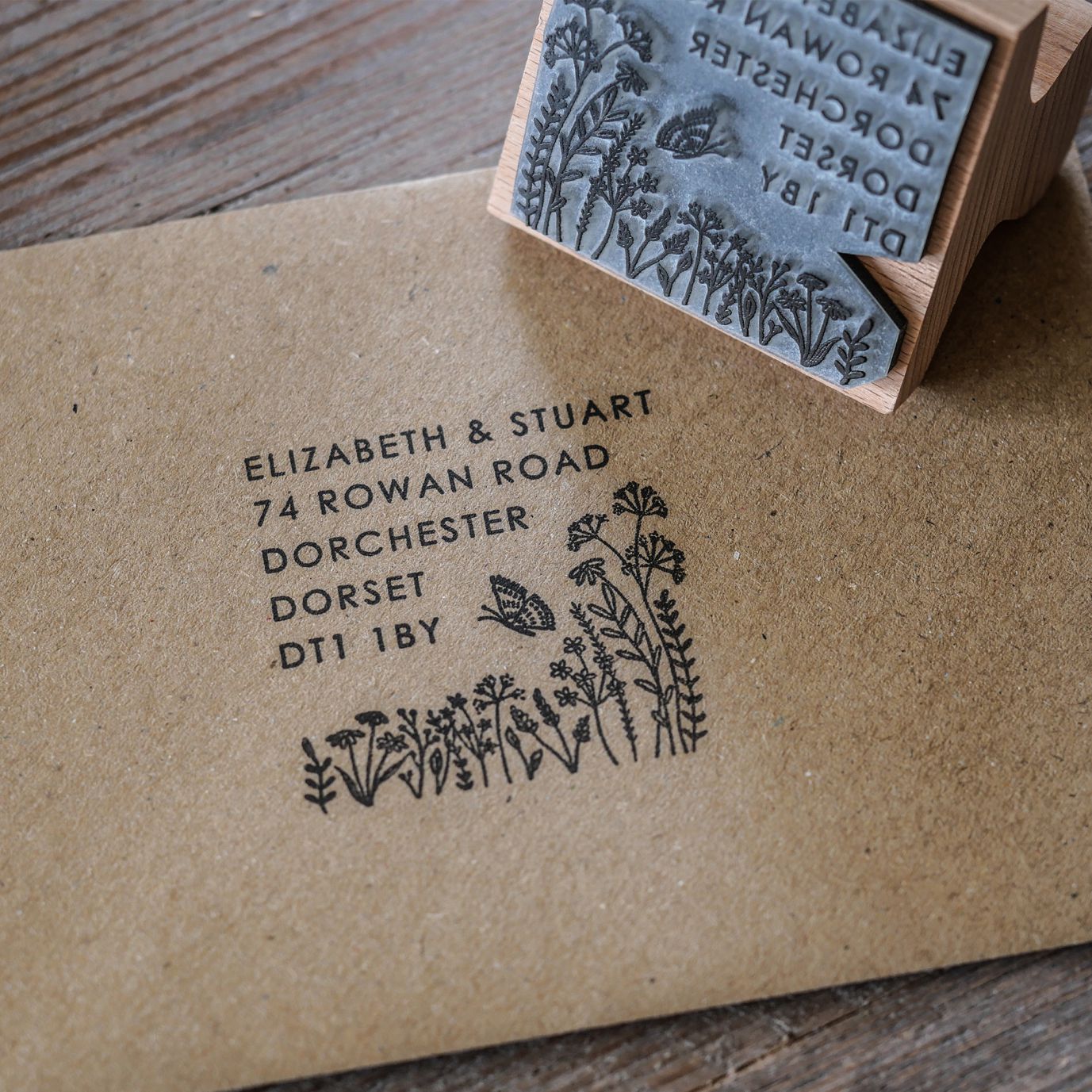 Garden wedding address stamp with envelope